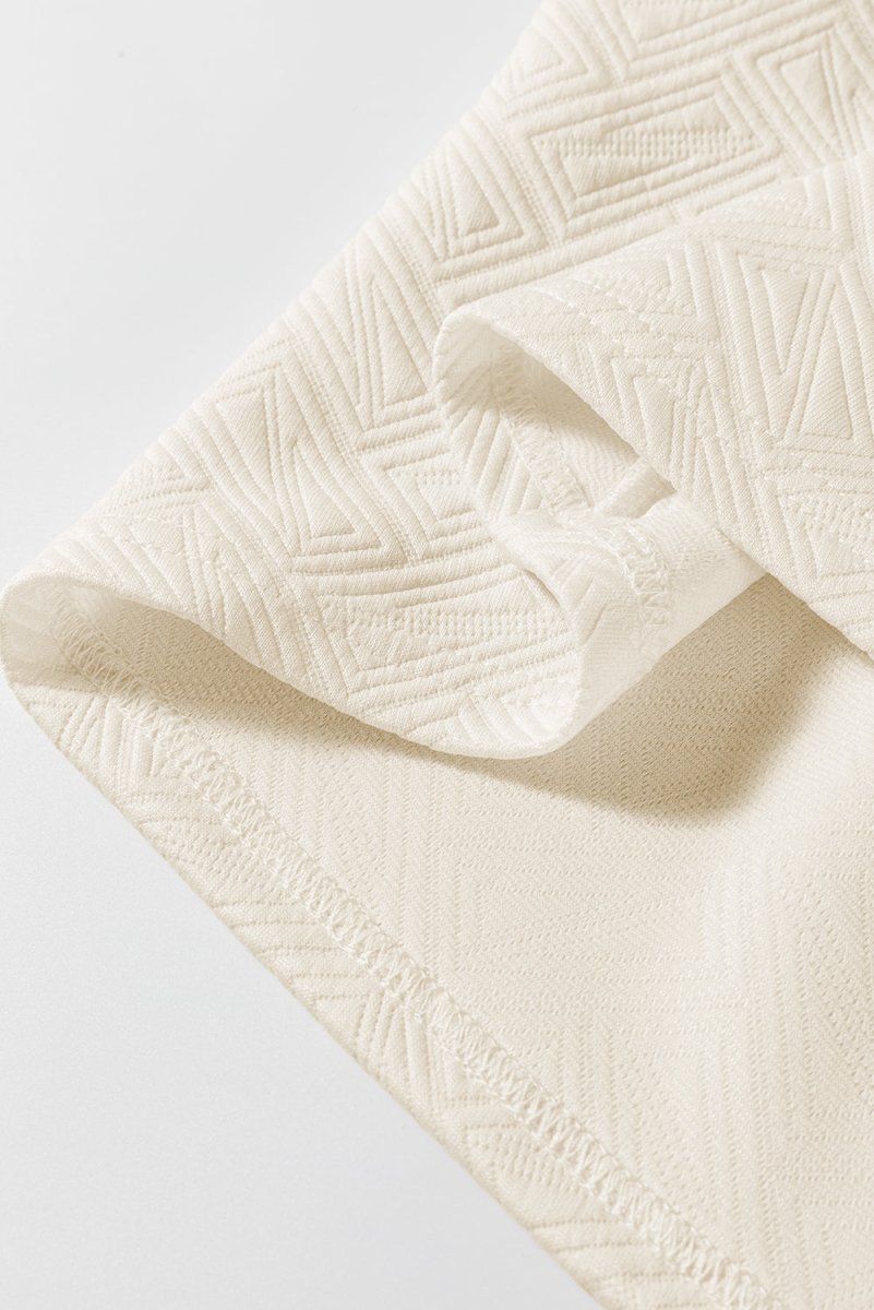 Beige Preppy Striped Trim Quarter Zipper Short Sleeve Top