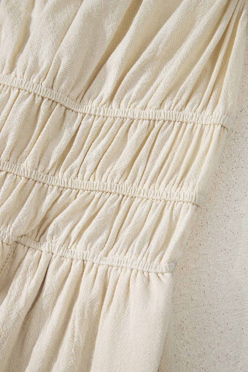 Beige Sleeveless Wide Leg Jumpsuit with Ruched High Waist Design