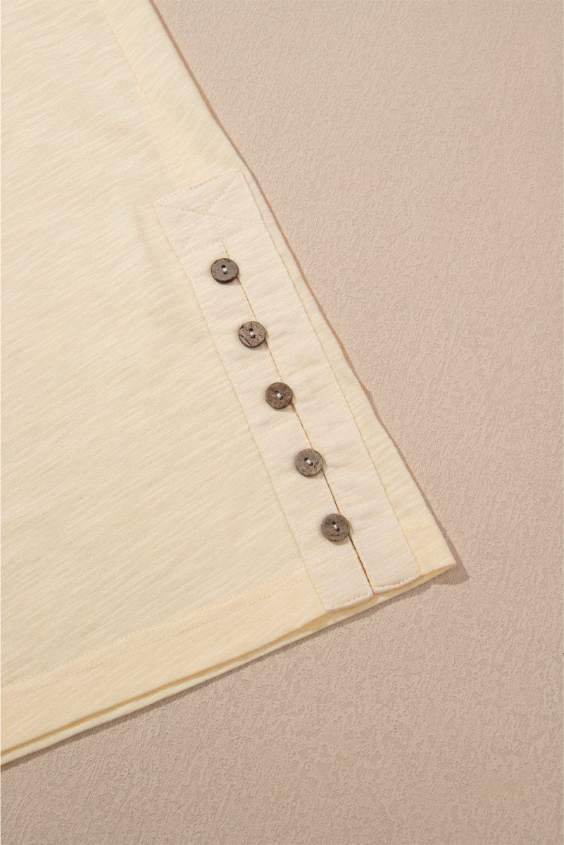 Beige Solid Color Tank Top and Smocked Waist Pants Set