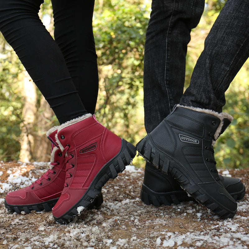 910 Lace-up Anti-slip Couple Snow Boots Winter