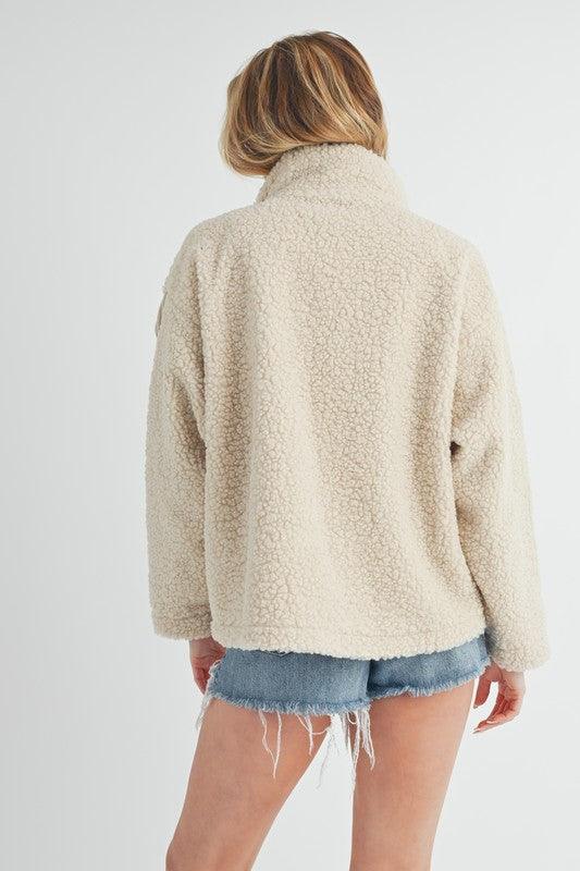 Aemi + Co Faux 2-Piece Turtleneck Sherpa Jacket with Pockets