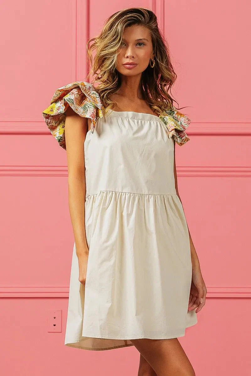 BiBi Flower Embroidered Floral Print Sleeve Dress for Women