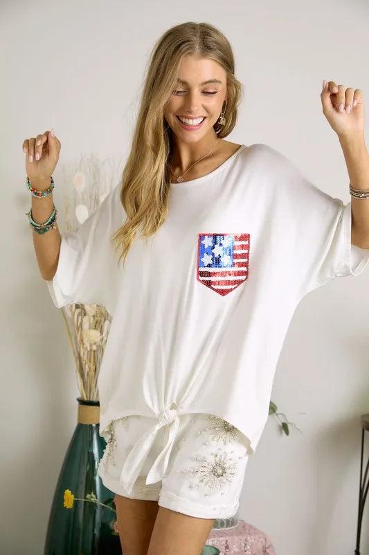 ADORA Sequin US Flag Pocketed Top