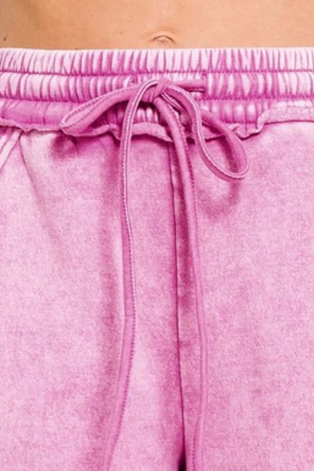 Acid Wash Fleece Drawstring Shorts With Pockets