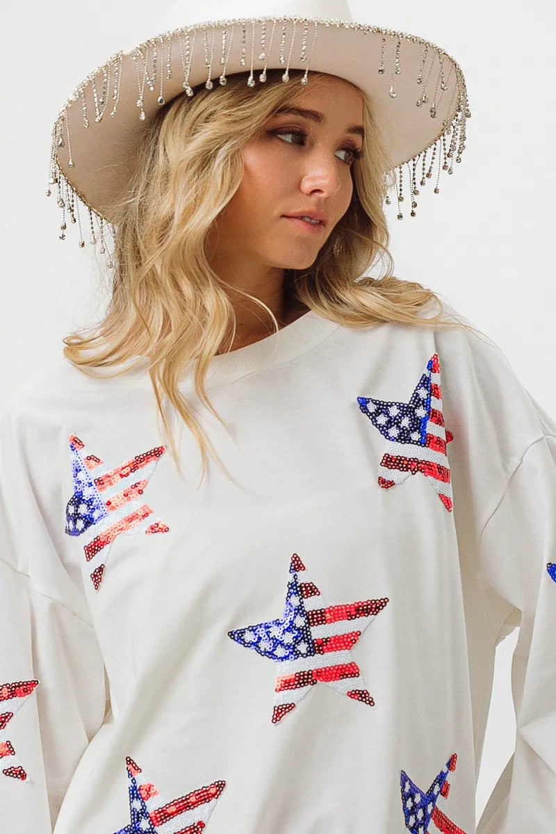 American Flag Sequin Star Sweatshirt