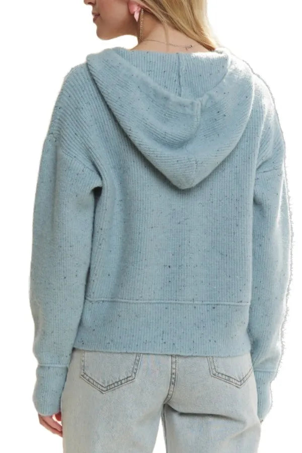 ADORA Hoodie Relaxed Fit  Ribbed Cuffs Sweater Cardigan in Blue