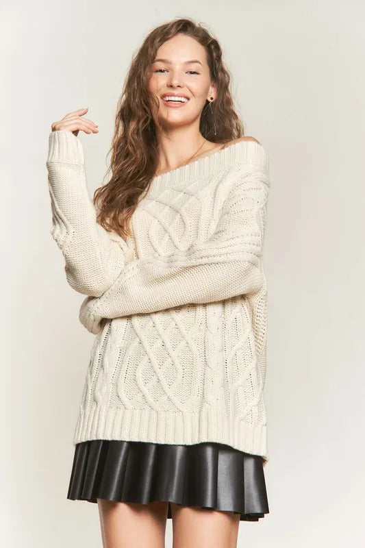 ADORA  Cable Knit Off Shoulder Sweater