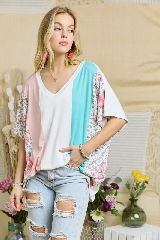 ADORA  Colorblock Casual Knit Tunic Top