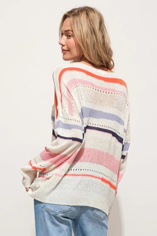 And The Why Abstract Striped Light Weight Loose Sweater