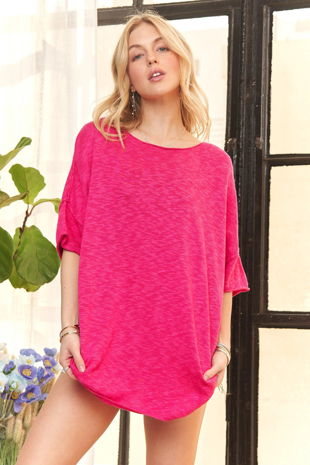 ADORA Drop Shoulder Loose Fit Knit Tunic Top