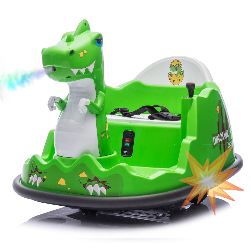 12V Kids Ride On Bumper Car W/Parents Control,Dinosaur Shape & Element Design,2WD,Spray With Light,360 Degree Rotation,Safety Anti-Collision Strip,Switchable music,Large Size Seat Design For Kids 2-5.