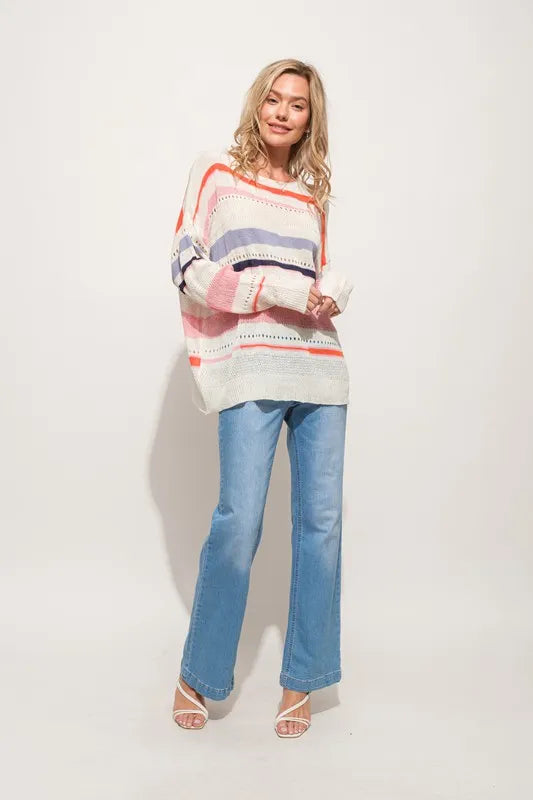 And The Why Abstract Striped Light Weight Loose Sweater
