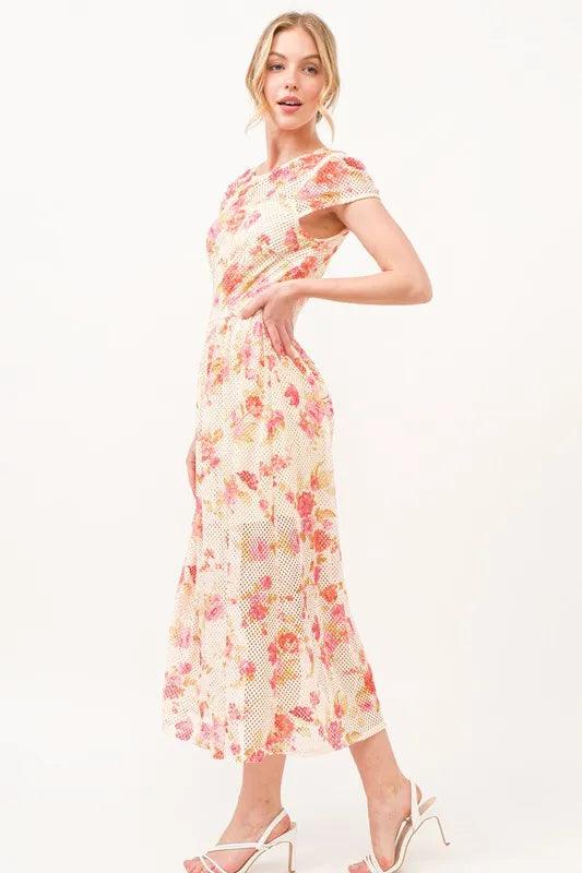And The Why Fish-Net Floral Printed Midi Dress