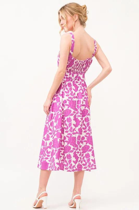 And The Why Square Neck Belted Floral Printed Midi Dress