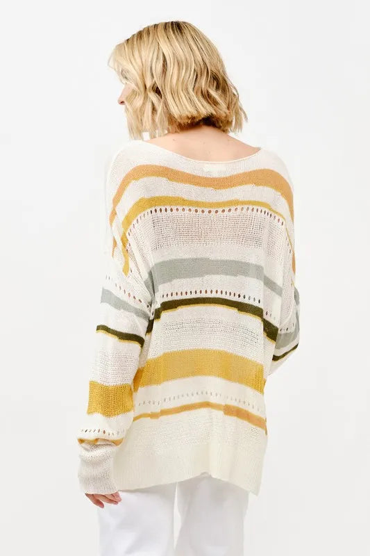 And The Why Abstract Striped Light Weight Loose Sweater