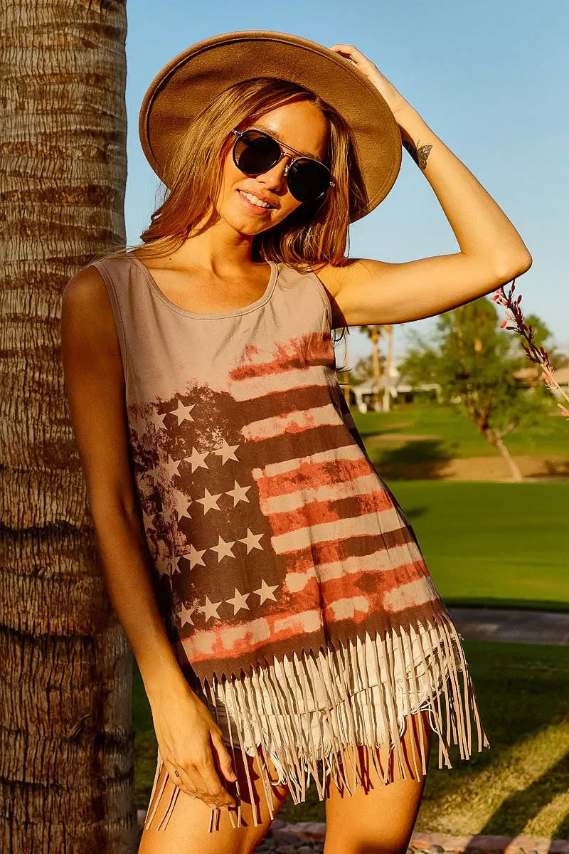 American Flag Print Knit Sleeveless Top