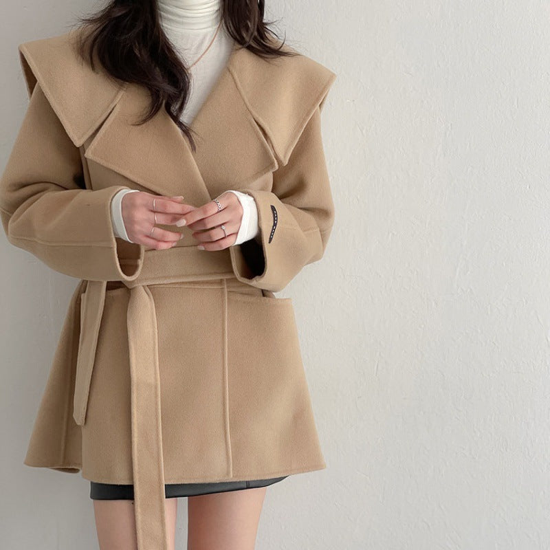 Autumn And Winter Elegant Lapel Lace-up Woolen Coat Woolen Coat Women