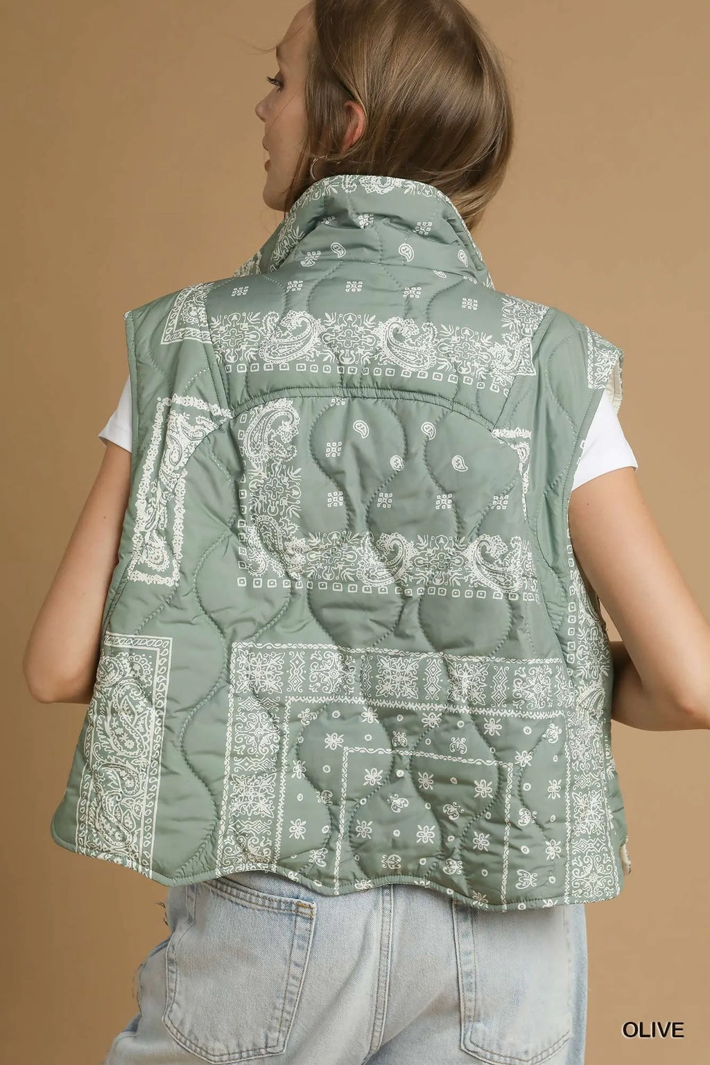 Bandana Print Quilted Puffer Vest