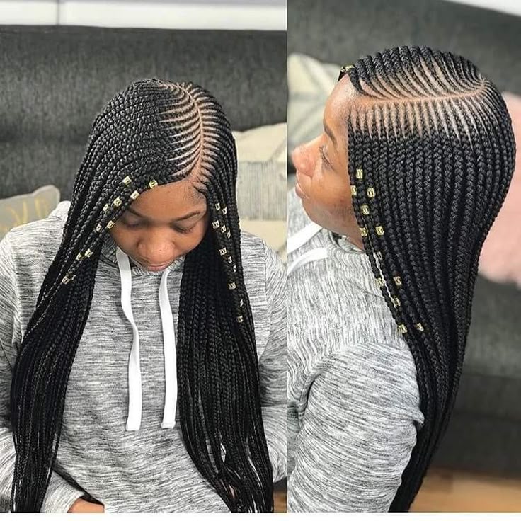 36" Lace Front Cornrow Braided Wig | Synthetic Braids with Baby Hair | Medium Brown | Black Women