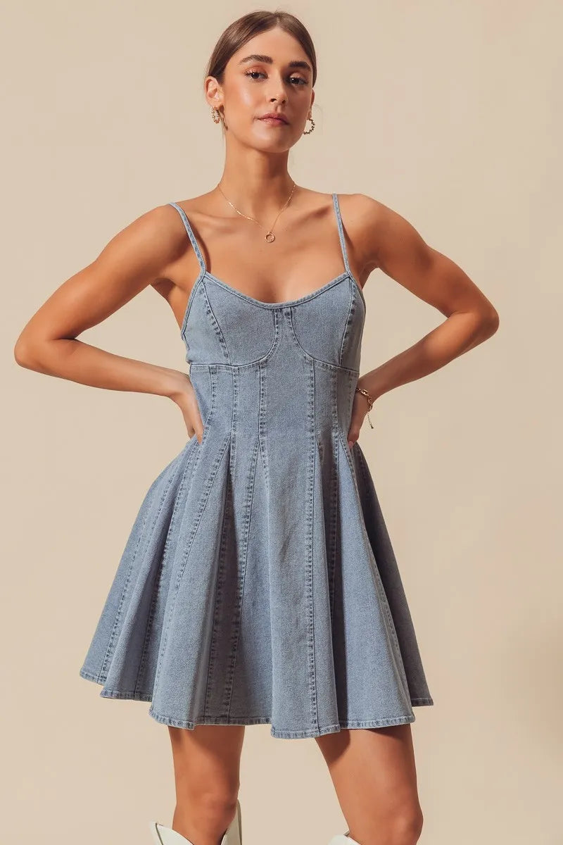 A Line Fit and Flare Denim Mini Dress