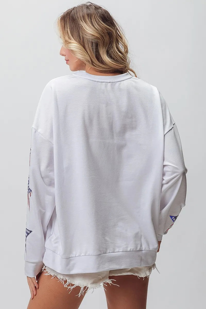 American Flag USA and Star Sequin Sweatshirt