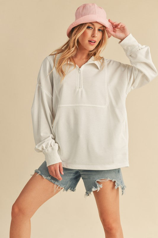 Aemi+Co Exposed Seam Half Zip Drop Shoulder Sweatshirt