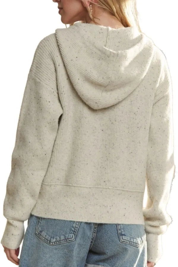 ADORA Hoodie Relaxed Fit  Ribbed Cuffs Sweater Cardigan in Oatmeal