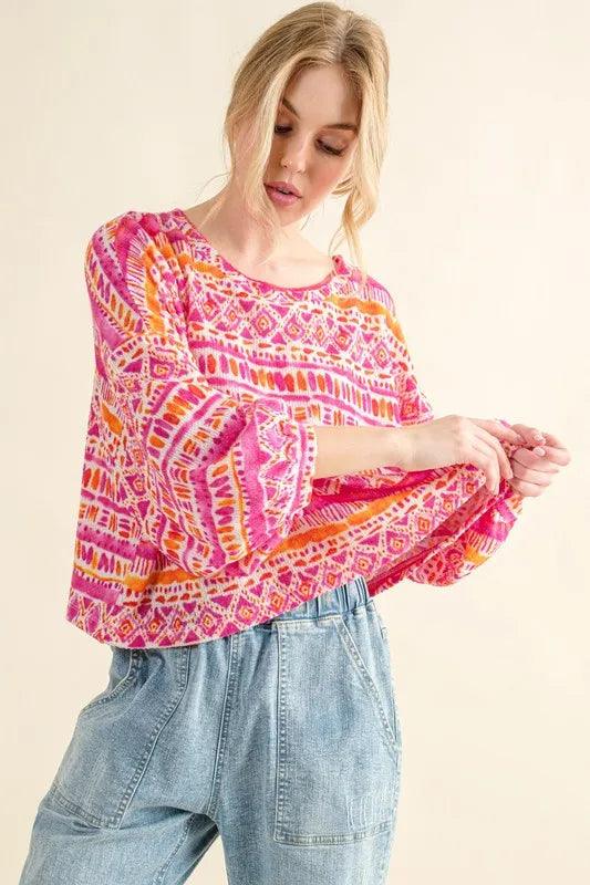 And The Why Cozy Textured Printed Casual Top