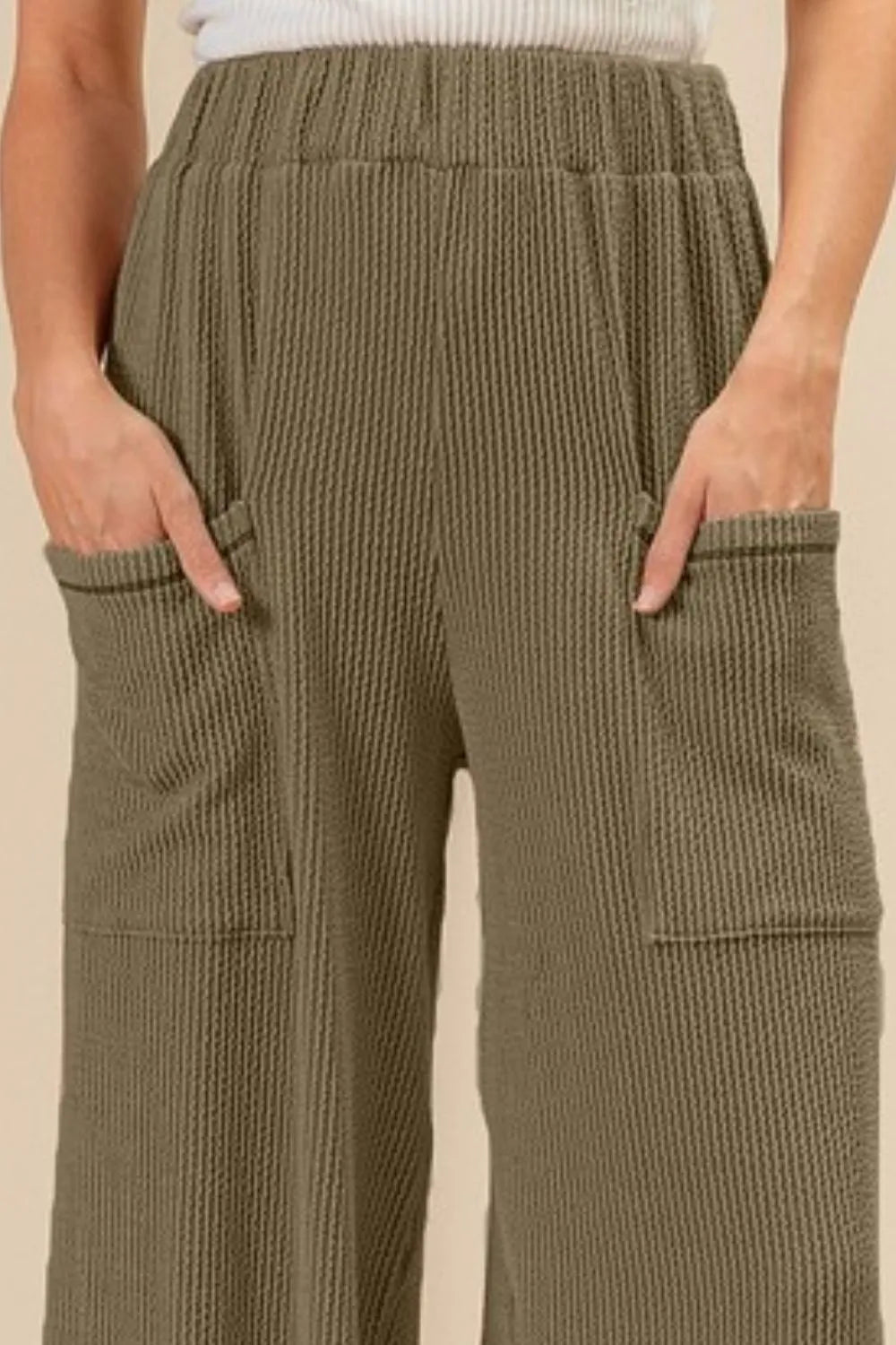 2tone Cord Rib Waist Band Side Pocket Pants