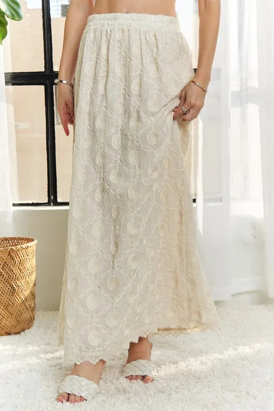 ADORA Elastic Waist Applique Maxi Skirt