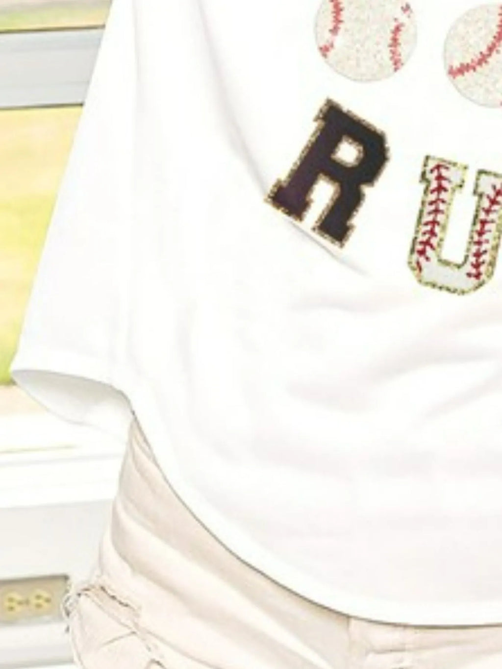 Baseballs Homerun Letter Washed Short Sleeve Top