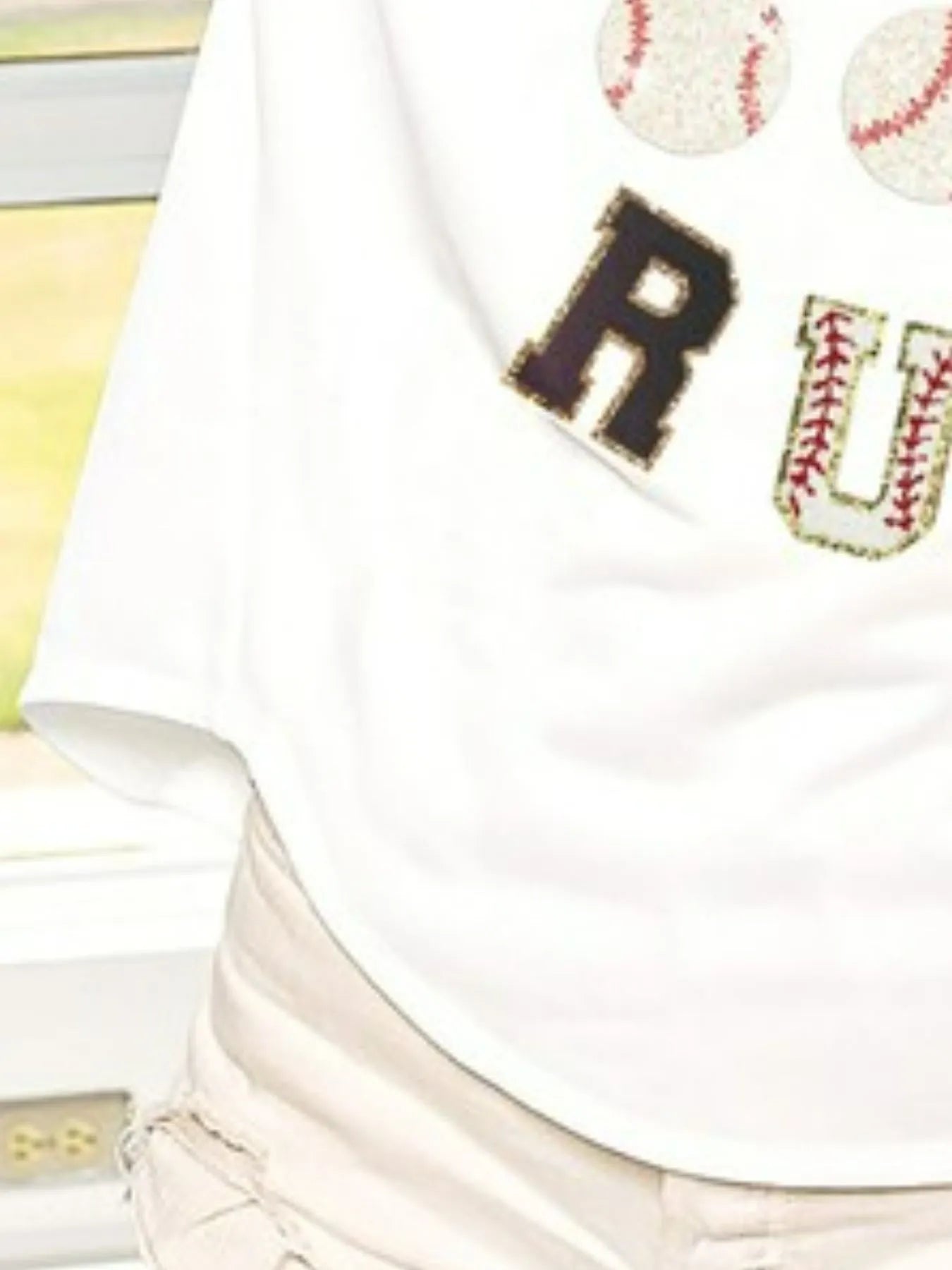 Baseballs Homerun Letter Washed Short Sleeve Top