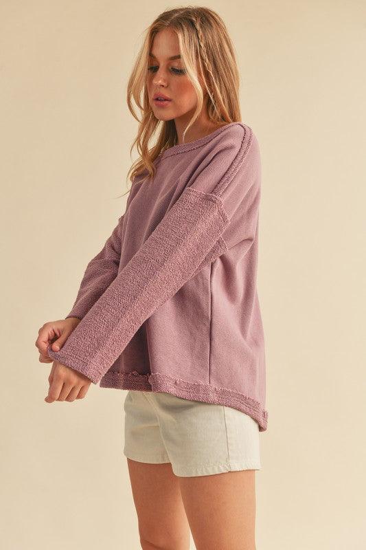 Aemi + Co Frayed Edge Round Neck Sweatshirt