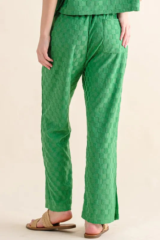 And The Why Brushed Texture Checker Board Pattern Casual Pants