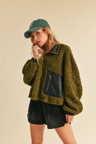 Aemi + Co Collared Neck Zip Up Sherpa Jacket