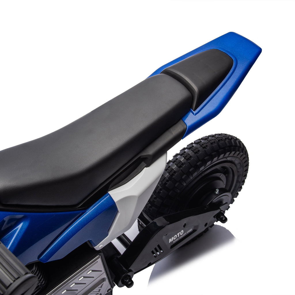 24V Kids Ride On Electric Toy Motocross Motorcycle,200W High Speed Hub Motor,Rear wheel shock absorber,Adjustable speed,LED breath lamp,Bluetooth,Music,Horn,Speeds 3.11-9.32MPH For Kids Aged 5-15.