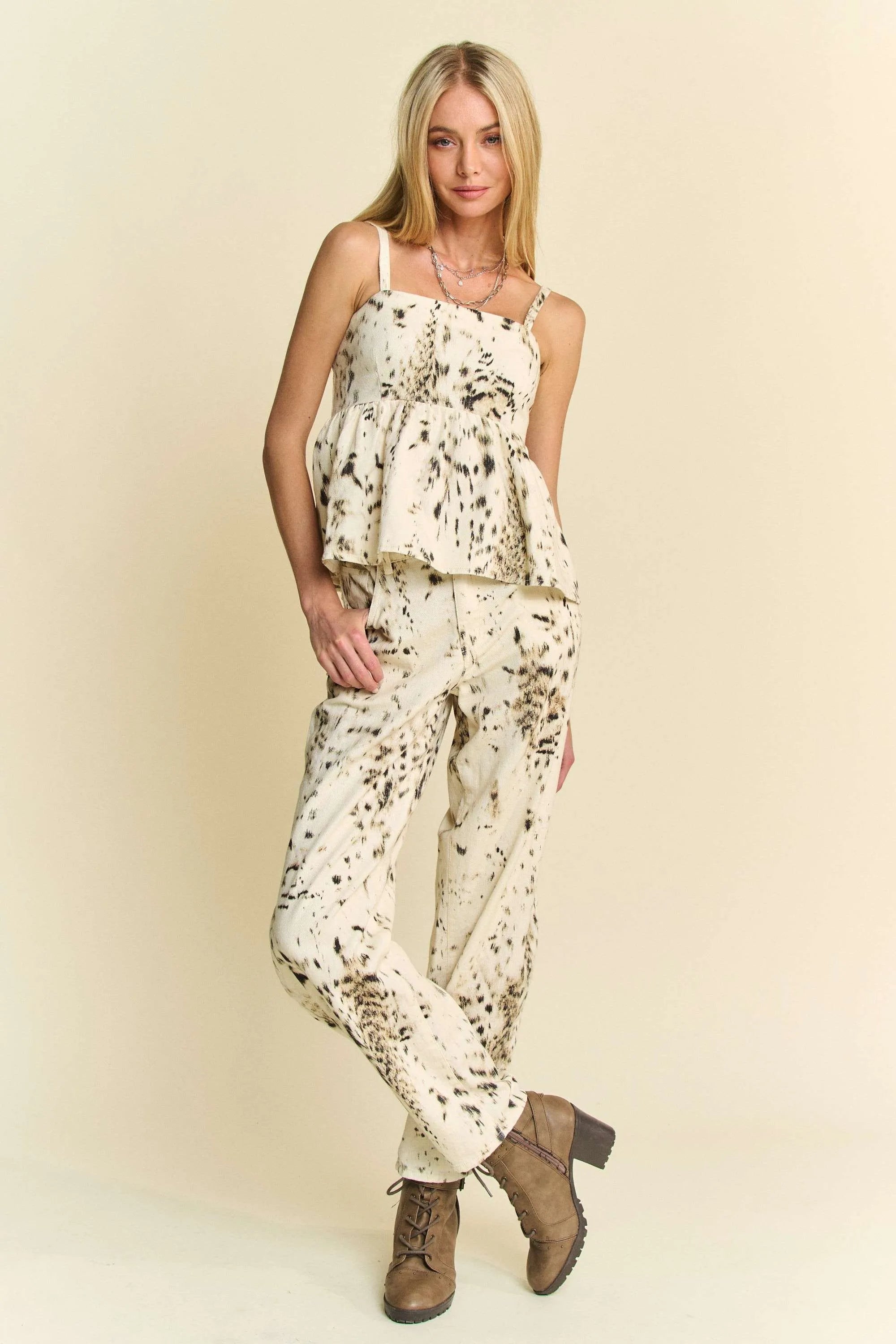 Abstract Tie Dye Dot Lace Detail Barrel Pants
