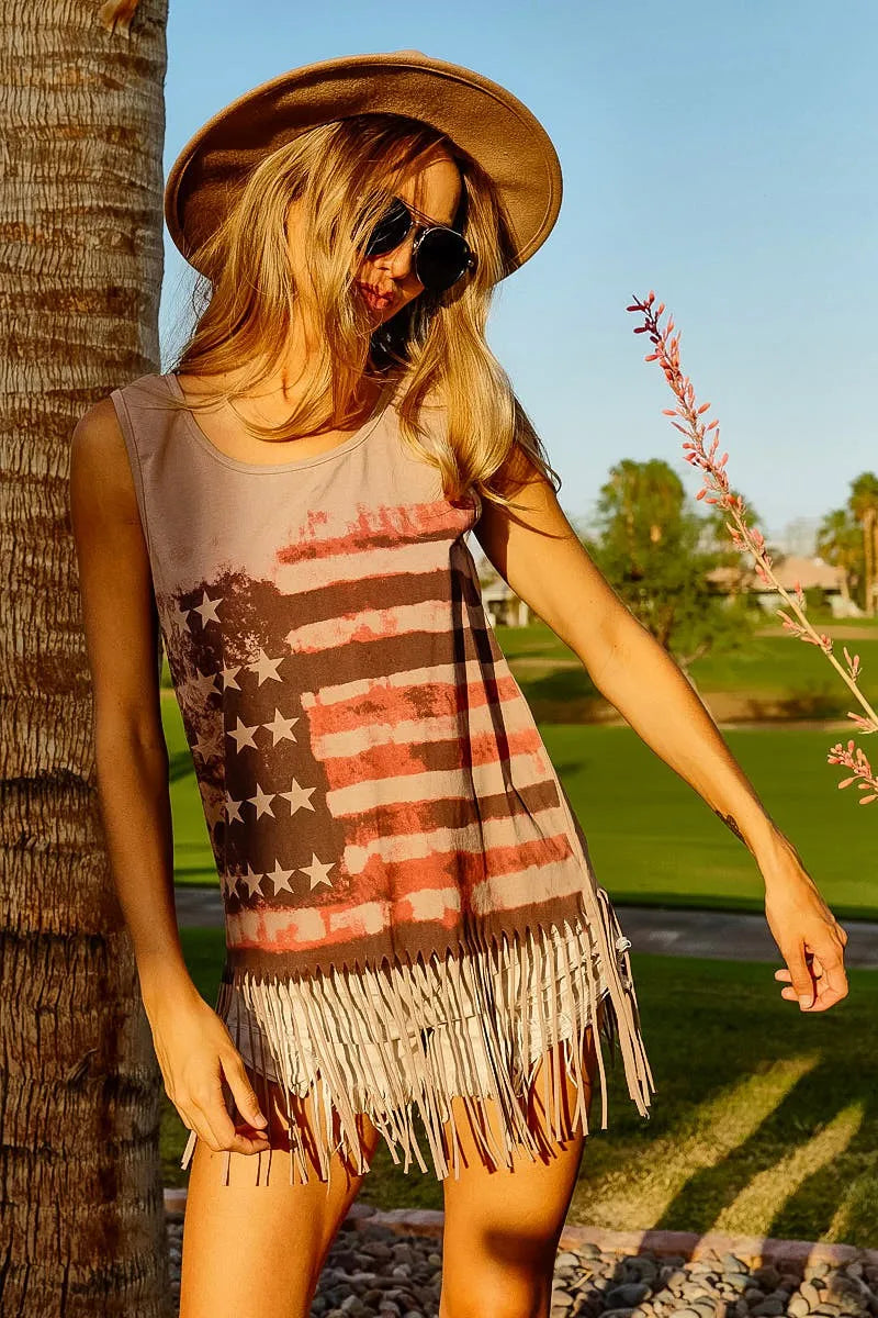 American Flag Print Knit Sleeveless Top