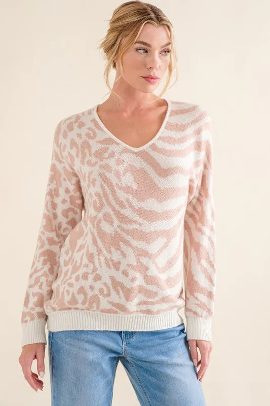 And The Why Leopard Zebra Combo Casual Sweater Top