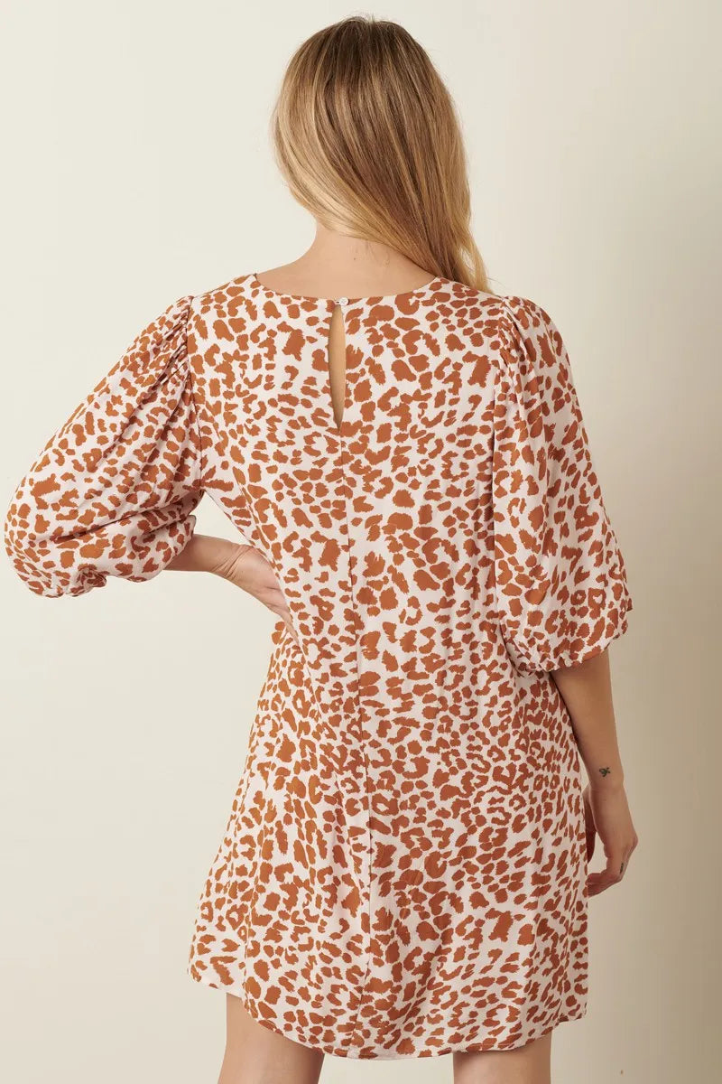 Animal Print Puff Sleeve Mini Dress