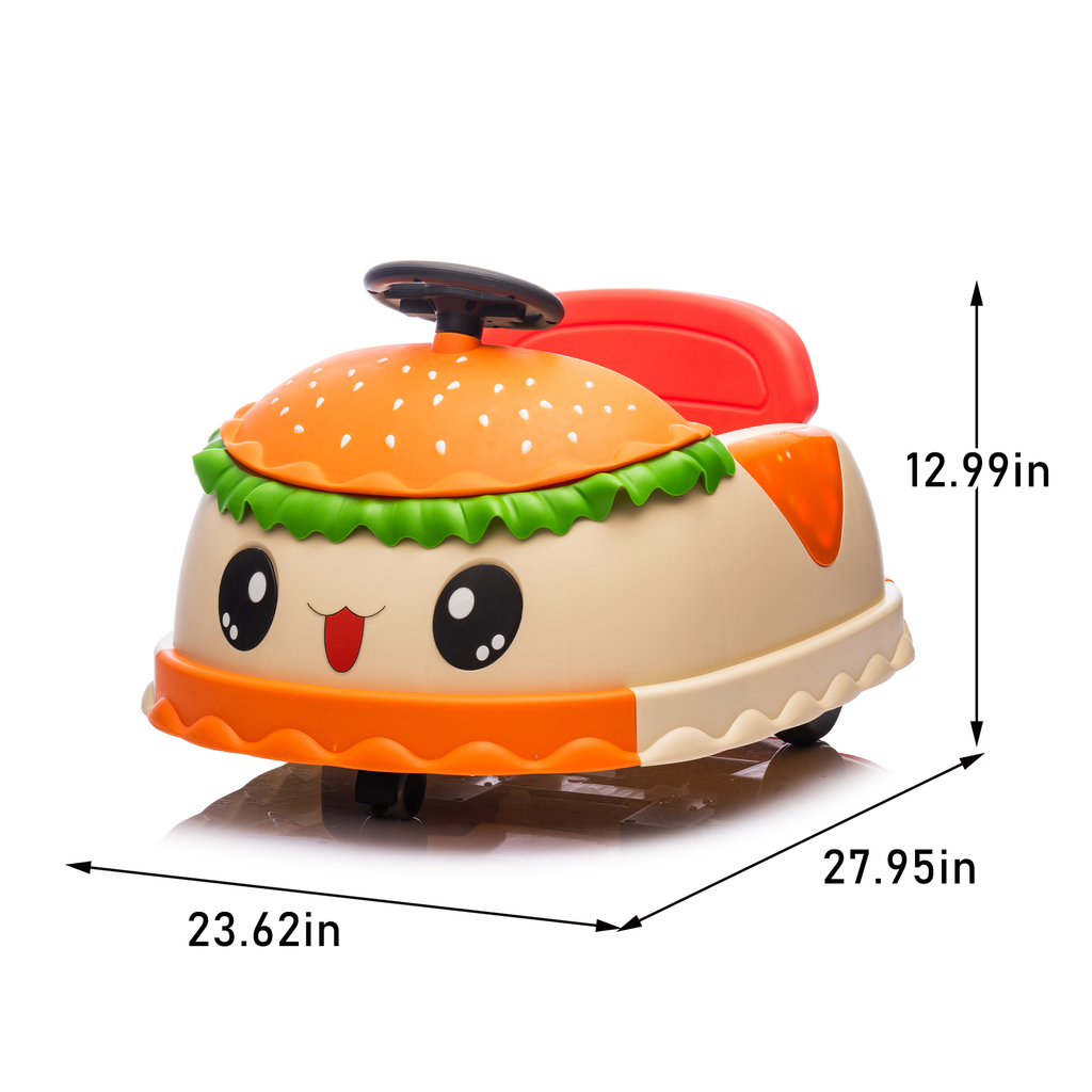12V Kids Ride On Electric Bumper Car W/Parents Control,Cute&Realistic Hamburger Design,360 Degree Rotation,Storing Space,Bluetooth,Music,USB,Silent wheel,LED Lights,Power Display,Anti-rollover For 2-5