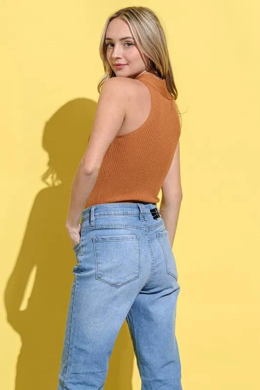 And The Why Basic Rib Cross Halter Neck Tank Top