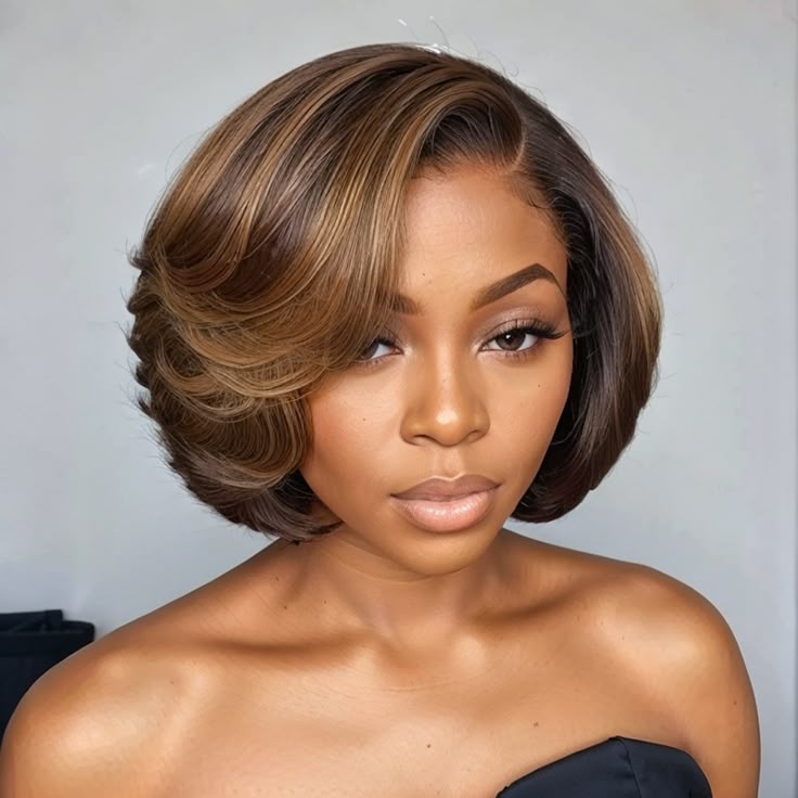 200 Density Blonde Highlight Short Bob Wig | 13x4 Lace Frontal Pixie Cut | Brazilian Remy Hair