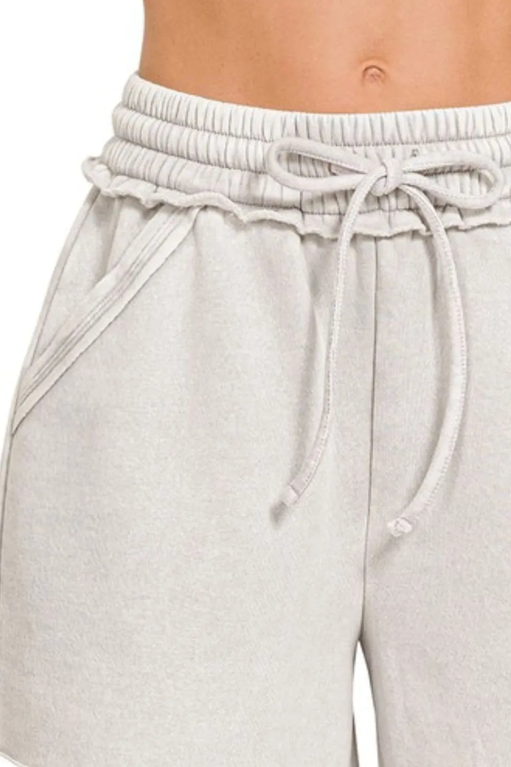 Acid Wash Fleece Drawstring Shorts With Pockets