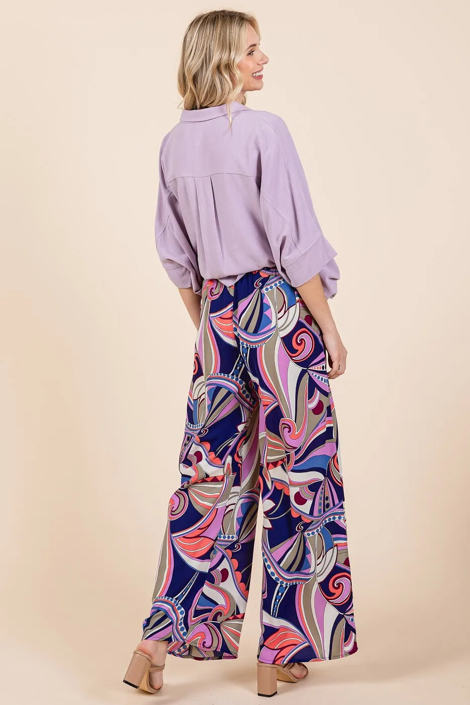 Abstract Print Elastic Waist Wide Leg Pants