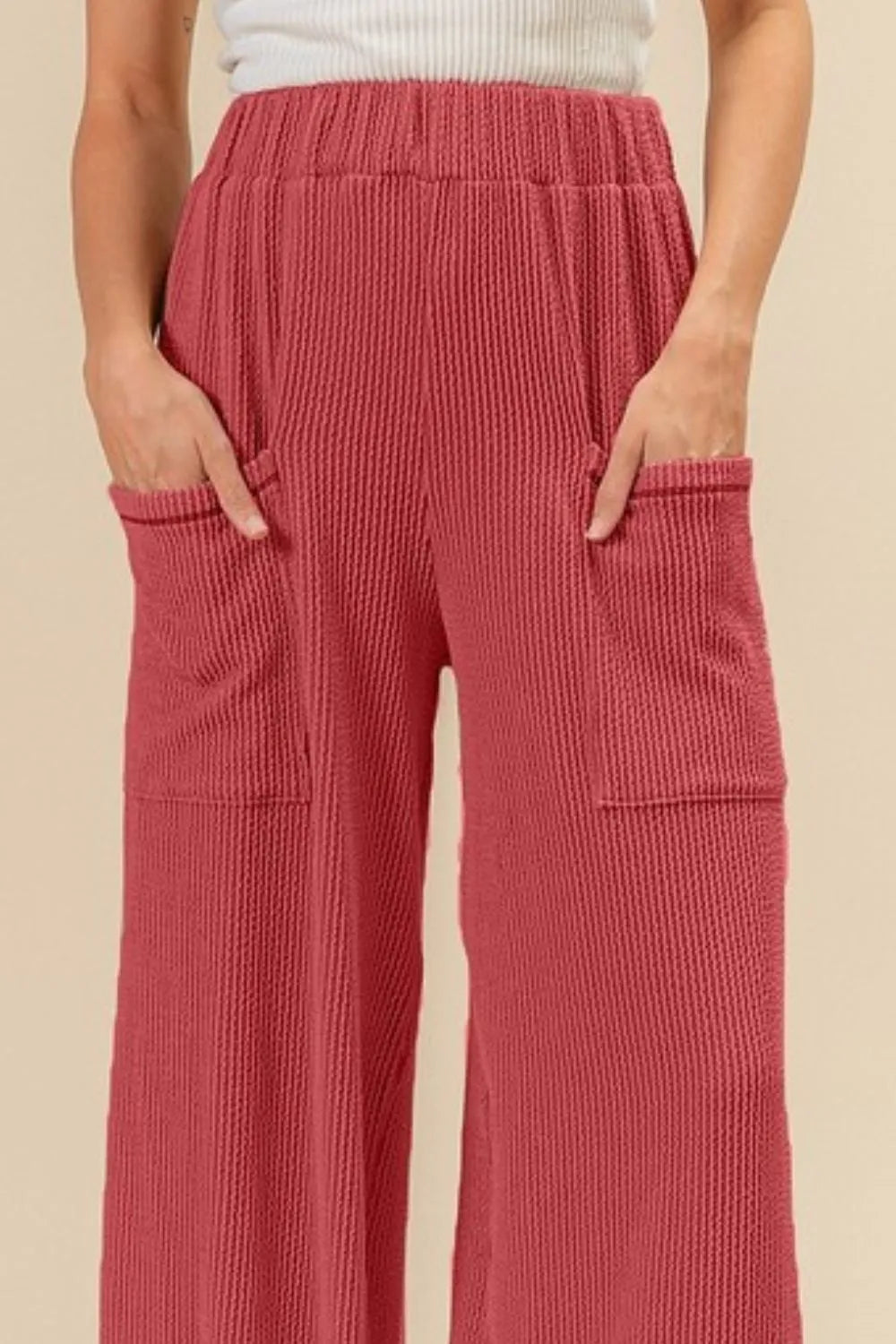 2tone Cord Rib Waist Band Side Pocket Pants