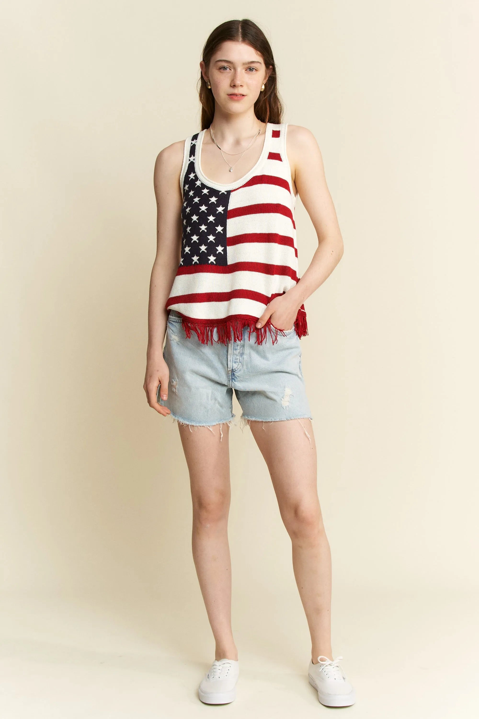 American Flag Fringe Tank Top Plus Size
