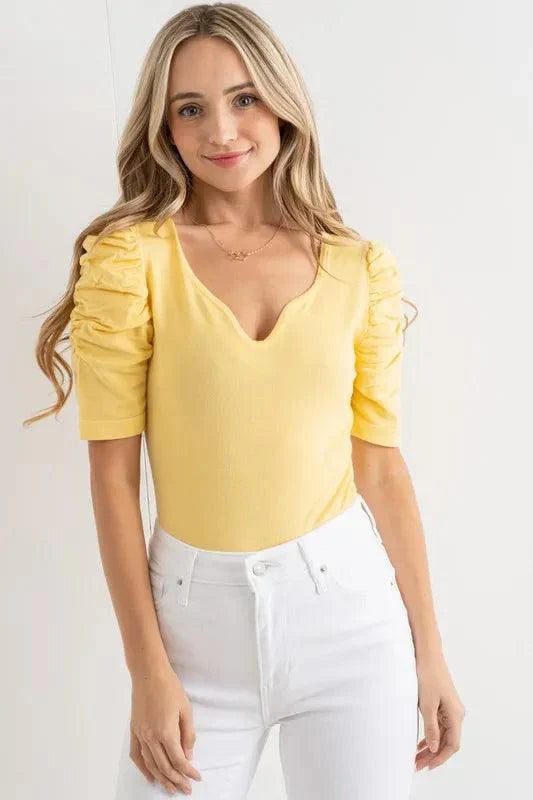 And The Why Shirring Puff Sleeve Bodysuit