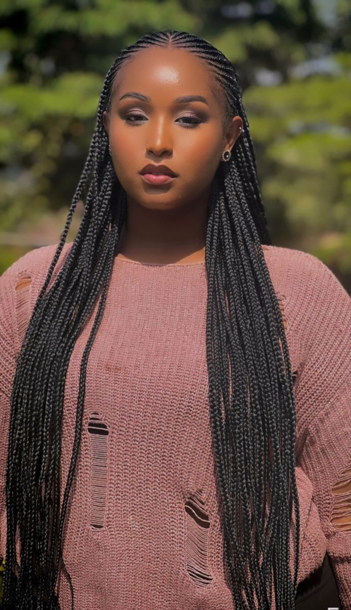 36" Cornrow & Knotless Box Braids Wig | Tribal Braids | Full Lace Front | Faux Locs Accents