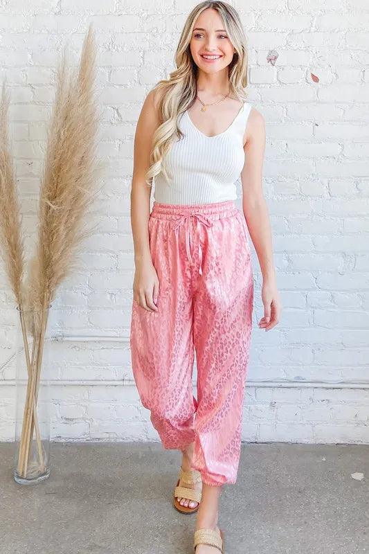 And The Why Satin Leopard Print Joggers